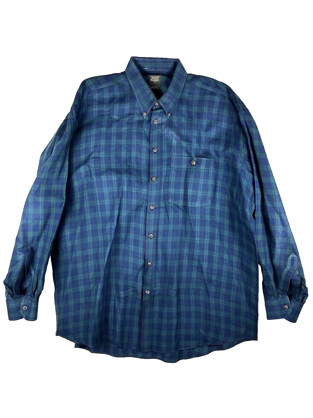 Vintage Scott Barber Mens XXL Button Down Shirt USA Blackwatch Plaid USA 90s